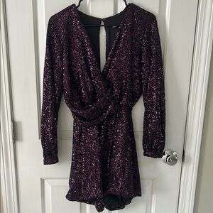 Zara Purple Sequin Long Sleeve Romper